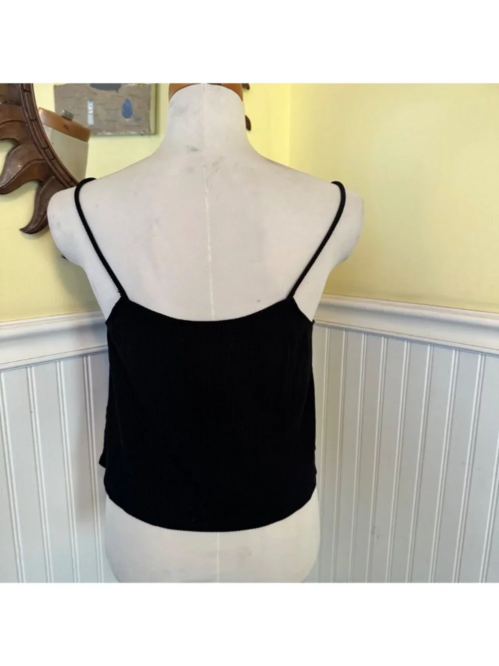 Reformation Black Ribbed Spaghetti Strap Cropped Tank Top 16
